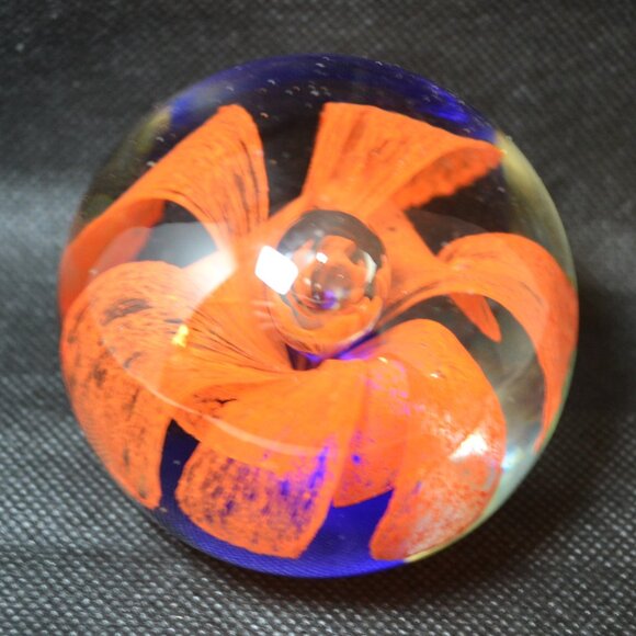 Accents Decorative Glass Paperweight With Orange Flower Inside Poshmark
